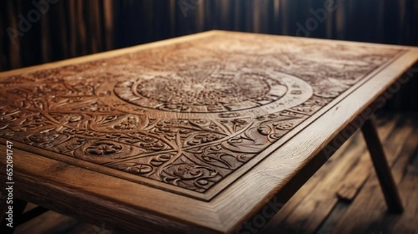 Fototapeta carvings on a table in a room generated by Ai