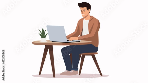 Fototapeta The man working at office. Vector flat illustration