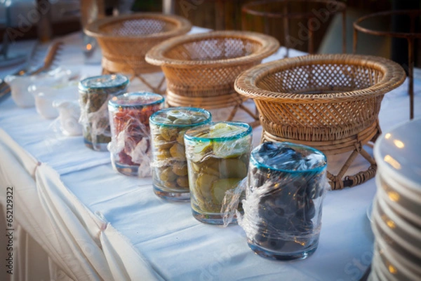 Fototapeta foods that are wrapped with plastic wrap.