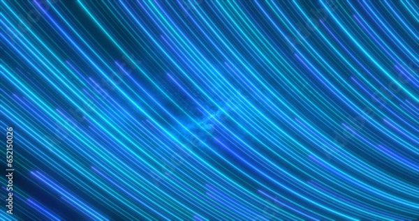 Fototapeta Abstract bright blue glowing flying waves from twisted lines energy magical background
