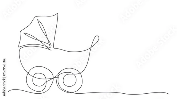 Obraz Baby stroller One line drawing isolated on white background