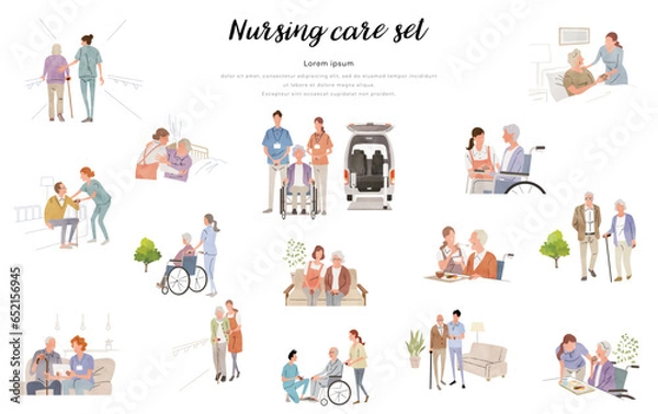 Fototapeta ベクターイラスト素材：介護、仕事、人物セット

