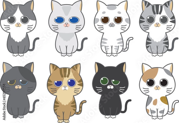 Obraz かわいい猫のキャラクターステッカー集
