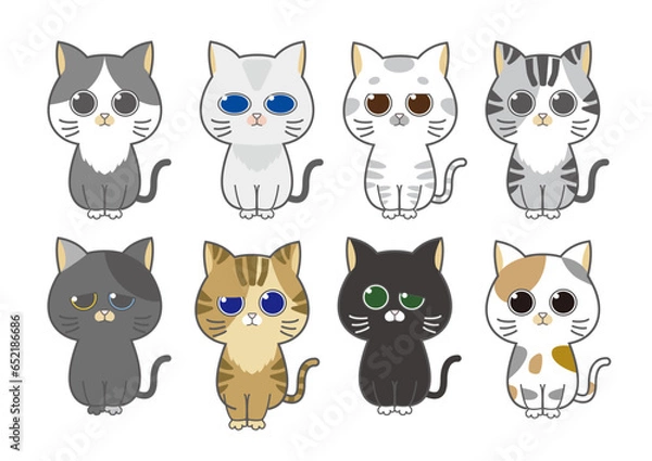 Obraz かわいい猫のキャラクターステッカー集