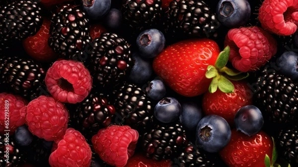 Fototapeta various kinds of berries background, AI generated Image