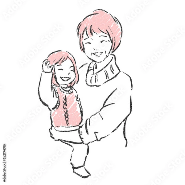 Fototapeta 笑顔のおばあちゃんと孫　イラスト