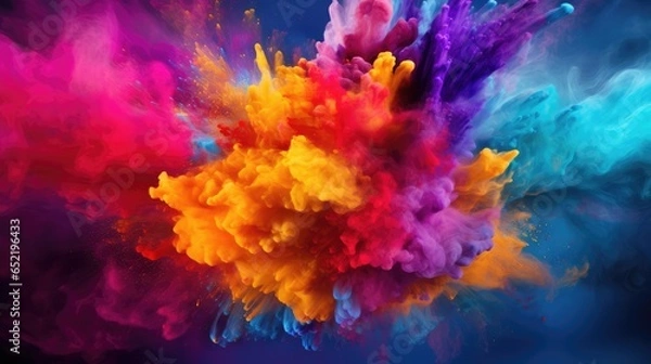 Obraz Colorful rainbow paint color powder explosion, AI generated Image