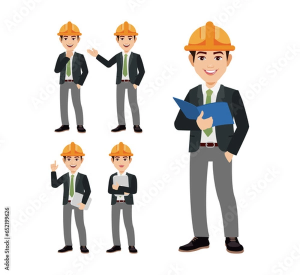Fototapeta Set of engineer with different poses