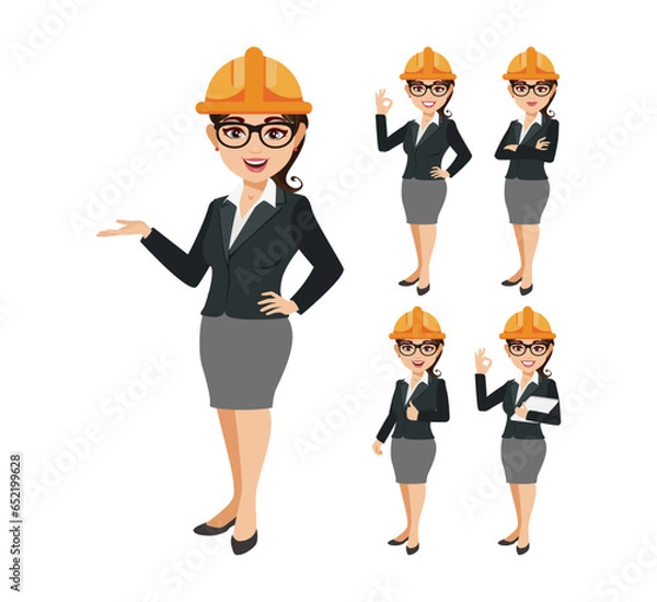 Fototapeta Set of engineer with different poses
