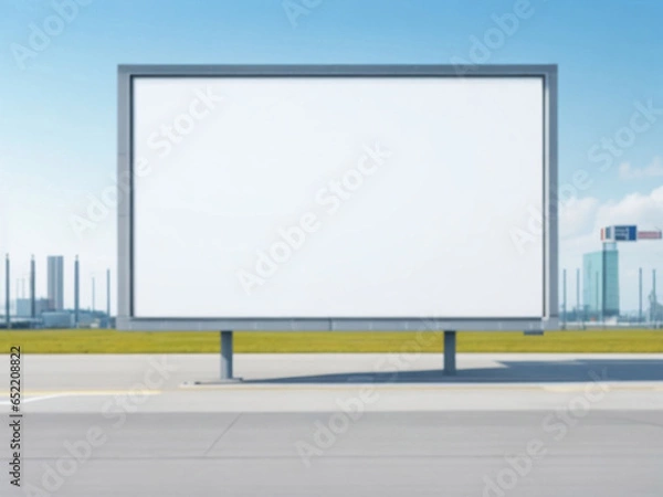 Fototapeta Blank billboard on the street with cityscape background. 3d rendering.