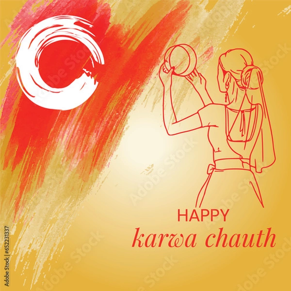Obraz Free vector happy karwa Chauth with decorated puja thali of greeting card background