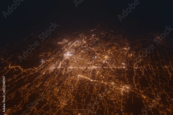 Fototapeta Aerial view on Chattanooga (USA) from south. Top view on modern city at night from space