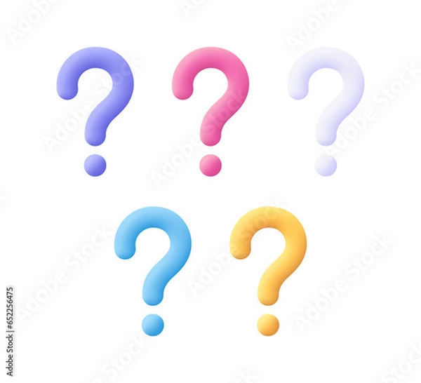 Obraz Color question mark set. 3d vector icon. Cartoon minimal style.