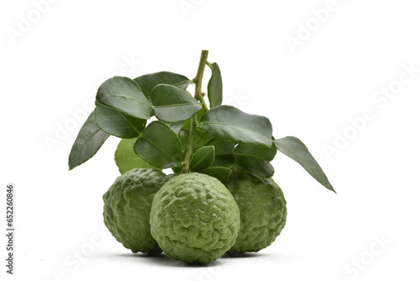 Obraz  Kaffir lime isolated on white background,popular fruit in Thailand, herb ,clipping path