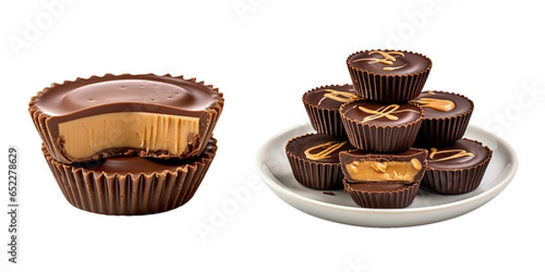 Fototapeta Peanut Butter Cup, transparent background, isolated image, generative AI
