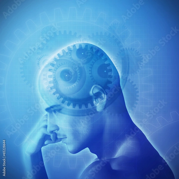 Obraz thinking man with gear wheels