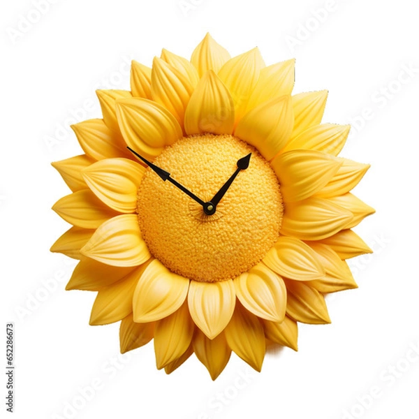 Fototapeta clock shaped like a sunflower, transparent background, isolated image, generative AI
