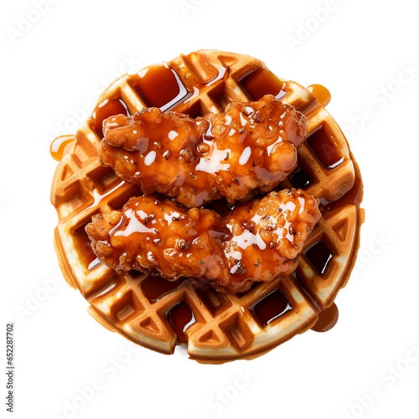 Obraz Chicken and Waffle, top view, transparent background, isolated image, generative AI
