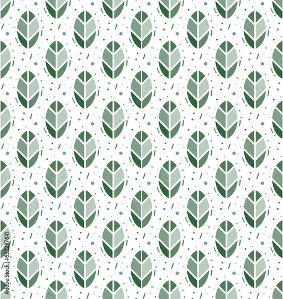 Fototapeta Geometric leaves and dots seamless pattern. Vector illustration for decor, textiles, packaging, invitations, wallpapers, wrapping paper.