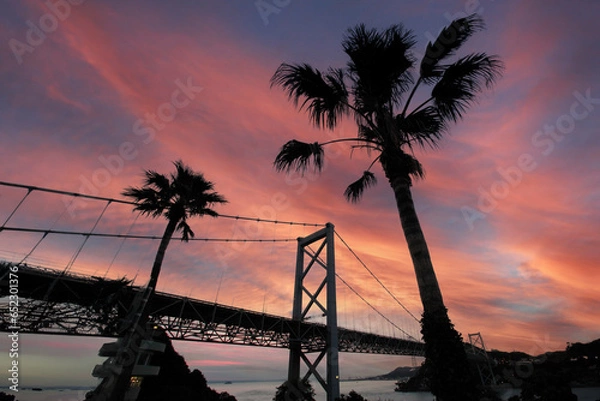 Obraz 夕焼け空と橋の風景