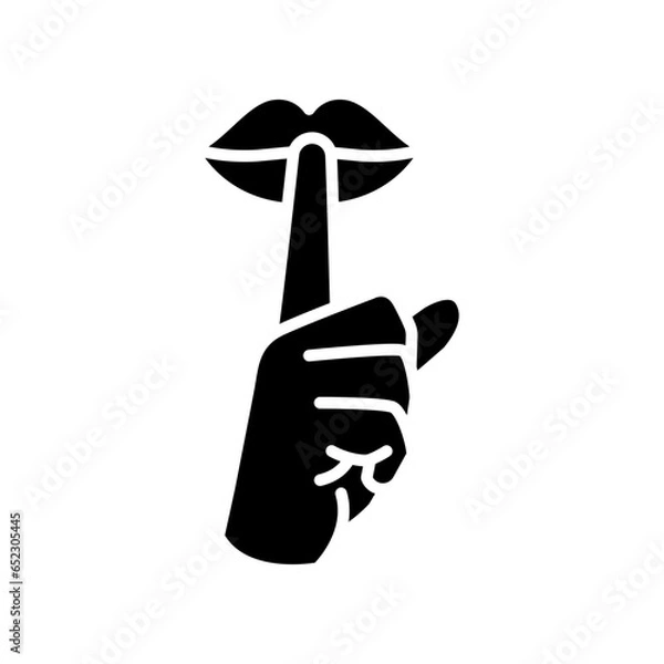 Obraz Please do quite pssst icon. Woman lips with finger showing silence sign. Do not disturb can be used for library infographic. Solid Glyph symbol. vector illustration. Design