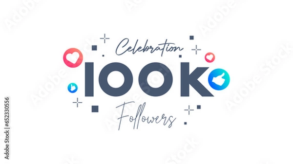 Fototapeta design content celebrating the achievement of 100K followers on content creators' social media