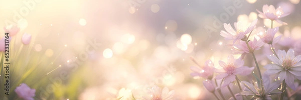 Fototapeta Nature background. Spring flowers in soft colors. AI