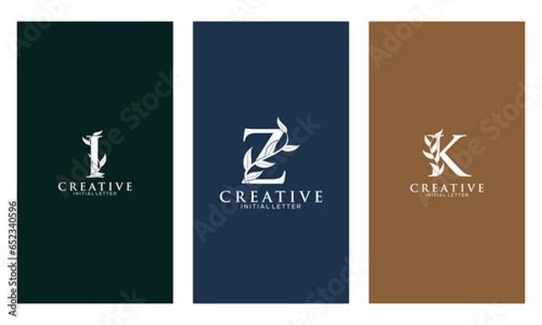 Fototapeta Set of Botanical Minimalistic Initial Letter I, Z, K Logo Vector Template