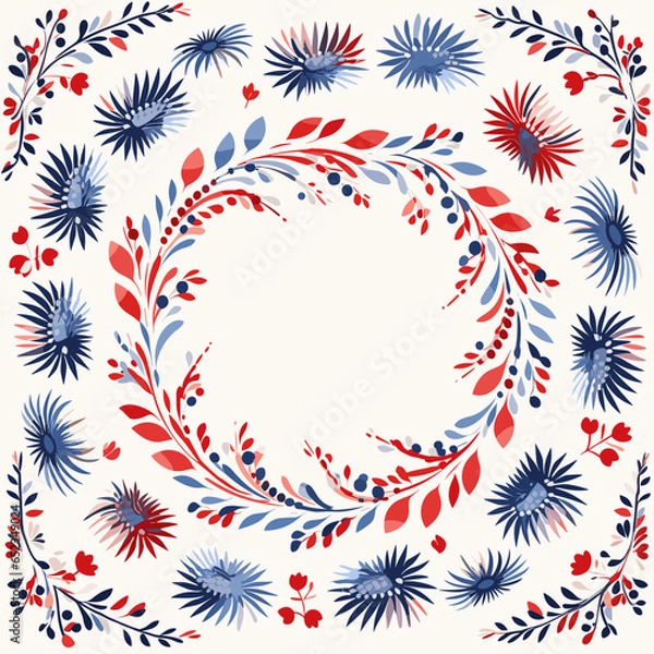 Obraz Patriotic wreaths pattern, background, hand-drawn cartoon flat art Illustrations in minimalist vector style