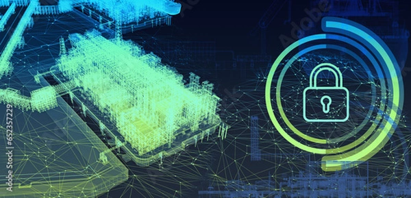 Fototapeta Cyber security in the oil and gas industry. Scheme. 3d-rendering