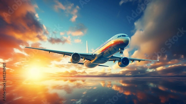 Obraz a_plane_flying_in_the_sky_with_white_clouds