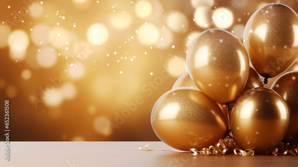 Obraz 金色のバルーン背景、お祝い、クリスマス、年末年始