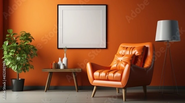 Fototapeta Frame mock up inDining RoomVintage-Retro in Orange , Mockups Design 3D, HD