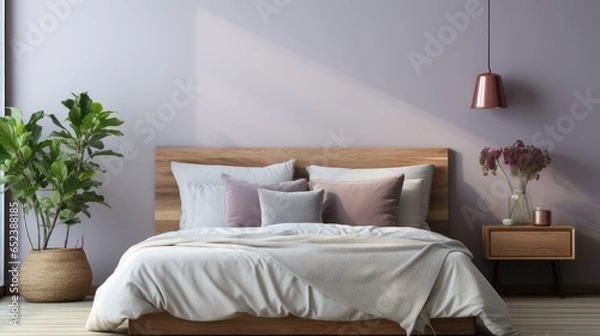 Fototapeta Mock up poster frame close up on wall Bedroom, Mockups Design 3D, HD