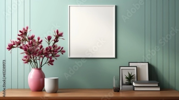 Fototapeta Mock up poster frame close up on wall Guest Room Modern, Mockups Design 3D, HD