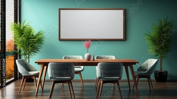 Fototapeta Mock up poster frame in Dining Room Mid-Century Modern, Mockups Design 3D, HD