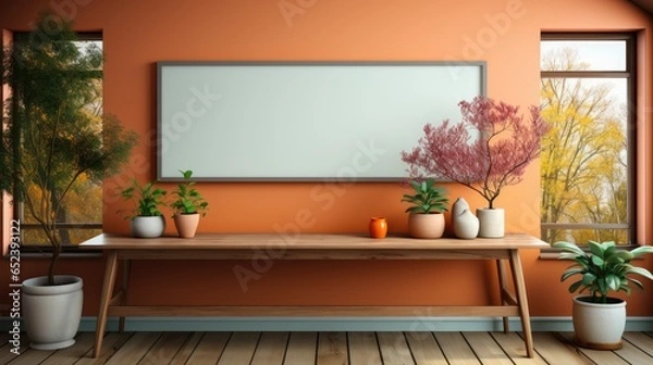 Fototapeta Mock up poster frame in Dining Room Modern Farmhouse, Mockups Design 3D, HD
