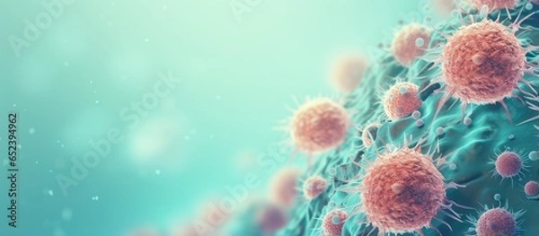 Fototapeta Rendering of a 3D concept for an oncology treatment that kills cancer cells isolated pastel background Copy space