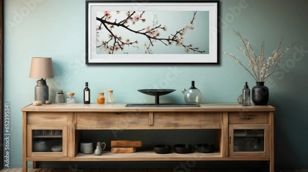 Fototapeta Mock up poster frame in Kitchen Japanese-Inspired, Mockups Design 3D, HD