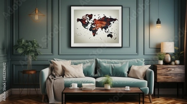 Fototapeta Mock up poster frame in Living Room Traditional Style, Mockups Design 3D, HD