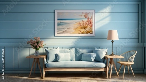 Obraz Wall mock up in Home Office  Nautical Style, Mockups Design 3D, HD