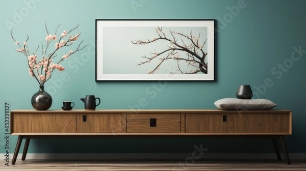 Fototapeta Wall mock up in Home Office  Zen Style  in Analogous  , Mockups Design 3D, HD