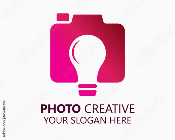 Fototapeta photo creative, photo idea logo design template. camera and bulb illustration vector