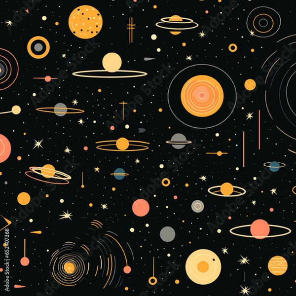 Fototapeta Galactic empires pattern, background, hand-drawn cartoon flat art Illustrations in minimalist vector style