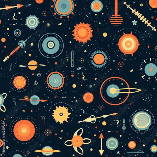 Fototapeta Galactic empires pattern, background, hand-drawn cartoon flat art Illustrations in minimalist vector style