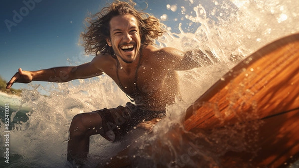 Fototapeta Surfer Wave Adventurous Man Fun Beach Summer Activity Surfing Ocean