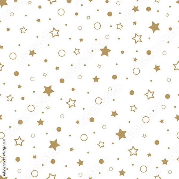 Fototapeta Festive background with gold stars. Holiday seamless pattern. Ornament for gift wrapping paper, fabric, clothes, textile, surface textures, scrapbook. Vector illustration.