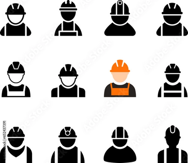 Fototapeta Construction worker icon in flat style. Vector illustration