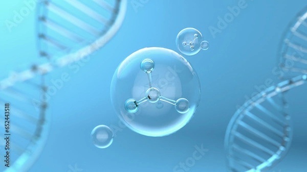 Obraz Molecule inside Liquid Bubble, 3d illustration.