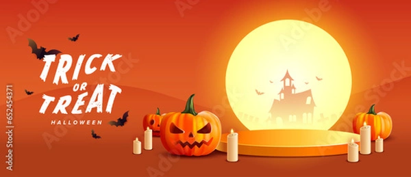 Obraz Trick or Treat Halloween Banner Promotion Poster template with Halloween pumpkins,cute,shopping bag.Website spooky or banner template. Vector illustration